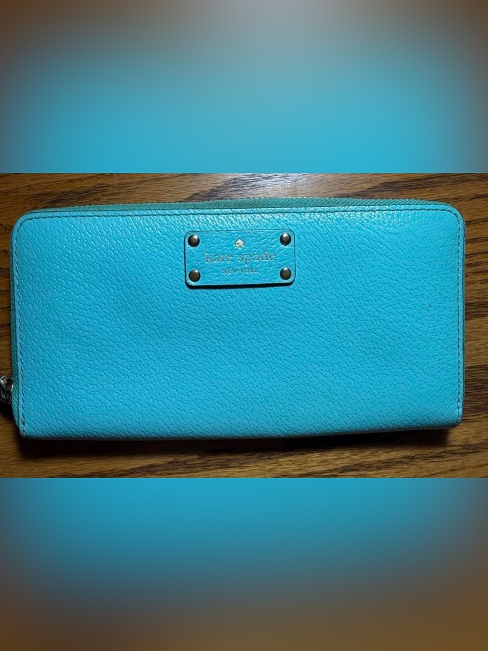 kate spade Turquoise Zip-Around Pebbled Leather Wallet